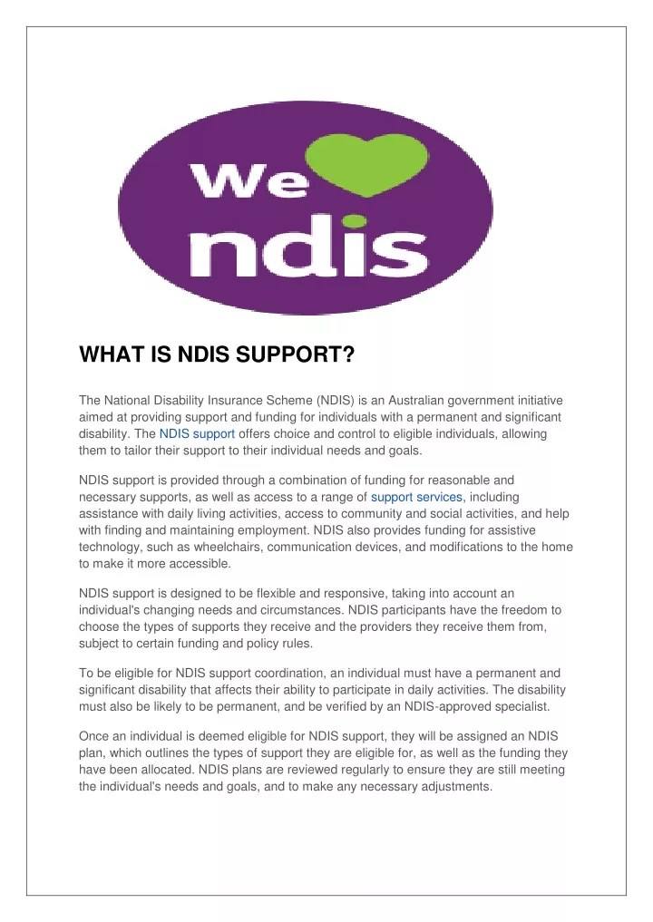 what is ndis support