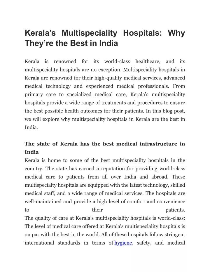 kerala s multispeciality hospitals why they