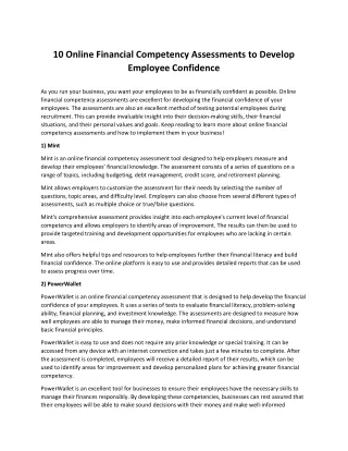 10 Online Financial Competency Assessments to Develop Employee Confidence
