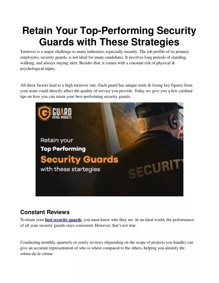 retain your top performing security guards with