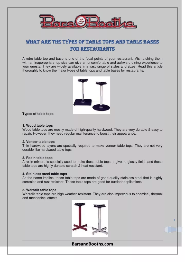 what what are the types of table tops and table