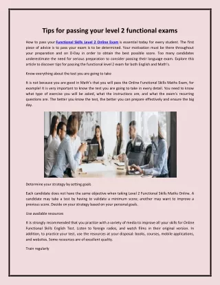 tips for passing your level 2 functional exams