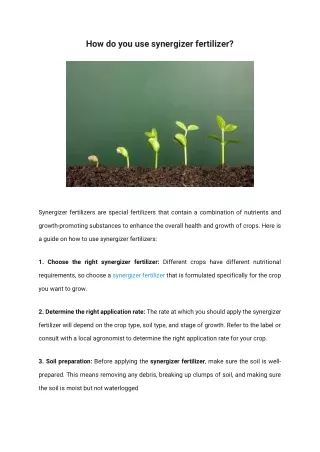 how do you use synergizer fertilizer