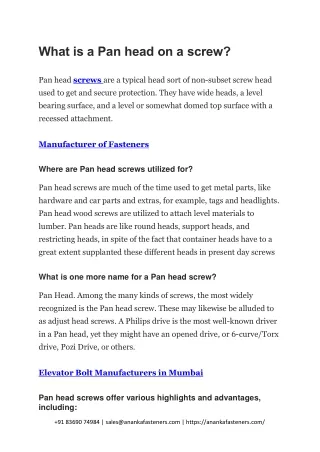 what is a pan head on a screw