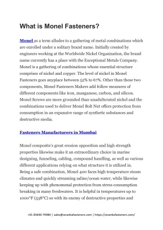what is monel fasteners