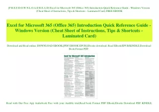 [F.R.E.E D.O.W.N.L.O.A.D R.E.A.D] Excel for Microsoft 365 (Office 365) Introduction Quick Reference Guide - Windows Vers