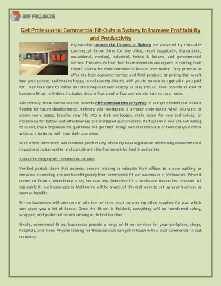 Get Professional Commercial Fit-Outs in Sydney to Increase Profitability and Productivity