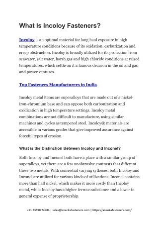 what is incoloy fasteners