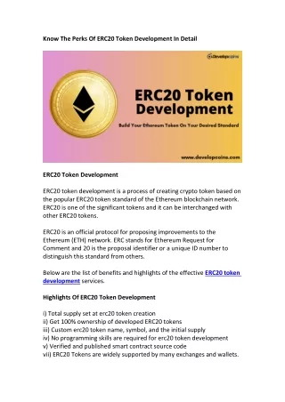 know the perks of erc20 token development