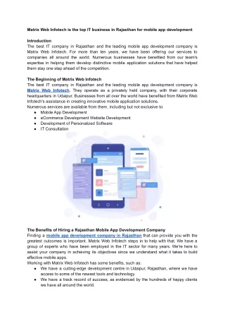matrix web infotech is the top it business
