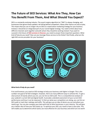 The Future of SEO Services What Are They How Can You Benefit From Them And What Should You Expect