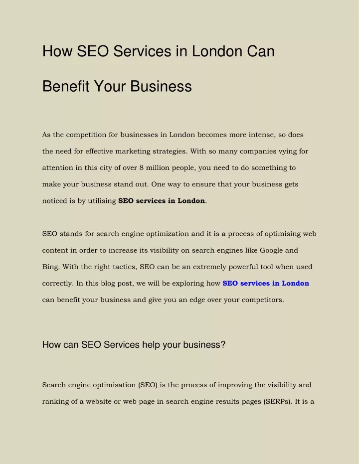 how seo services in london can