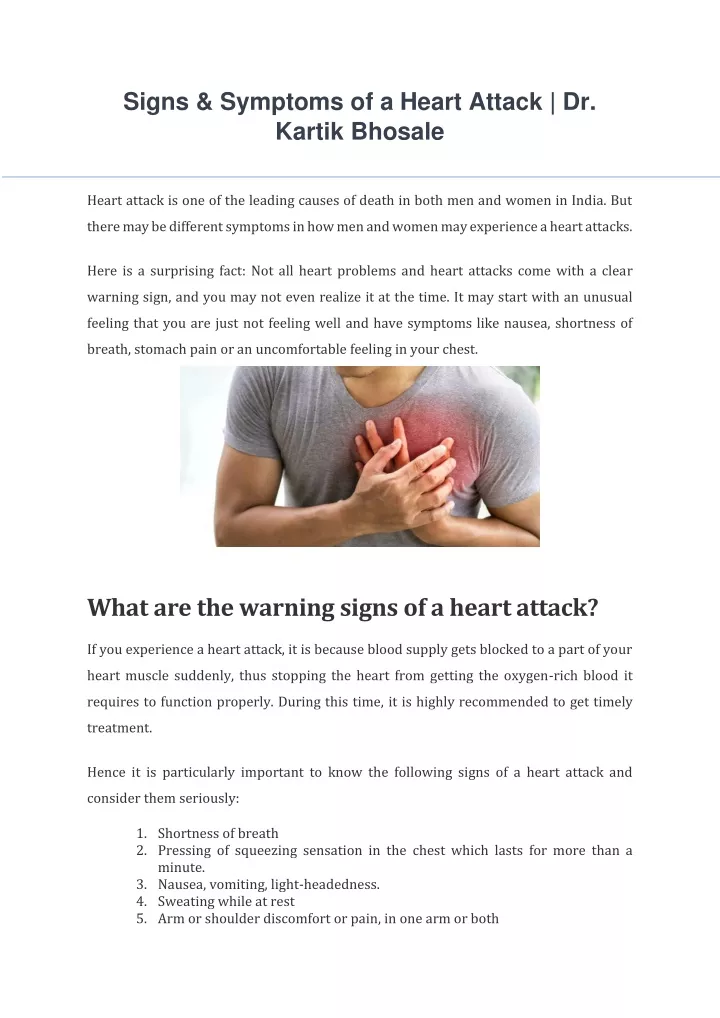 signs symptoms of a heart attack dr kartik bhosale