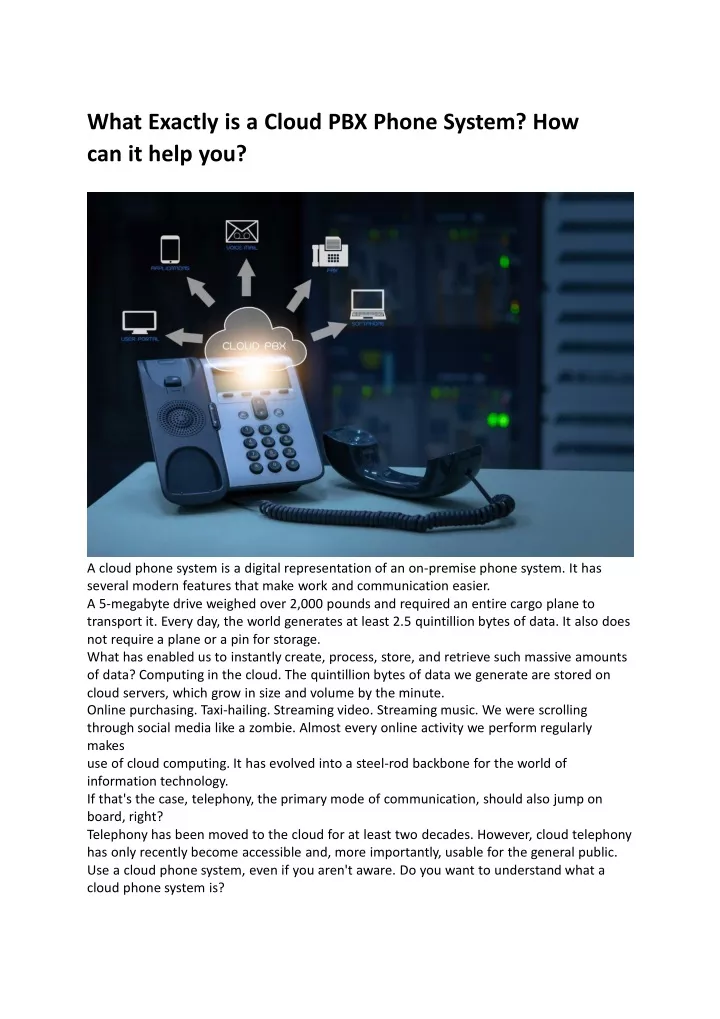 what exactly is a cloud pbx phone system