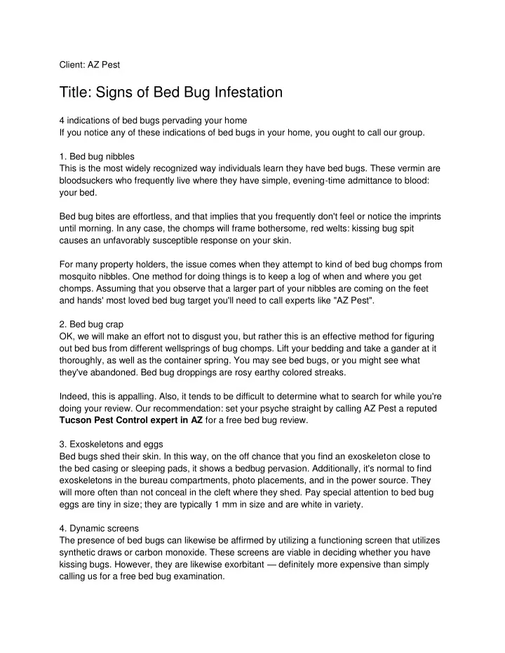 client az pest title signs of bed bug infestation