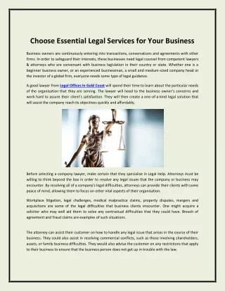 Choose Essential Legal Services for Your Business