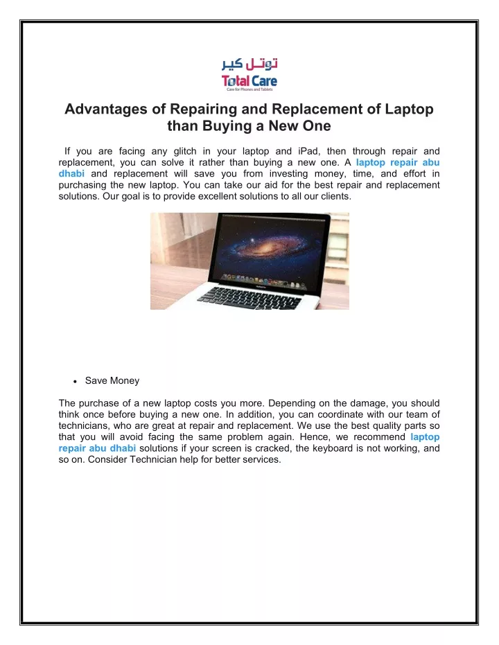 advantages of repairing and replacement of laptop