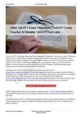 Valid 1z0-071 Exam Objectives | 1z0-071 Exam Voucher & Reliable 1z0-071 Test Labs