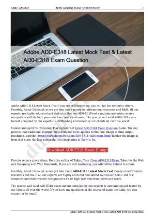 Adobe AD0-E318 Latest Mock Test & Latest AD0-E318 Exam Question