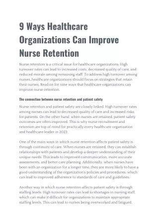 9 Ways Healthcare Organizations Can Improve Nurse Retention