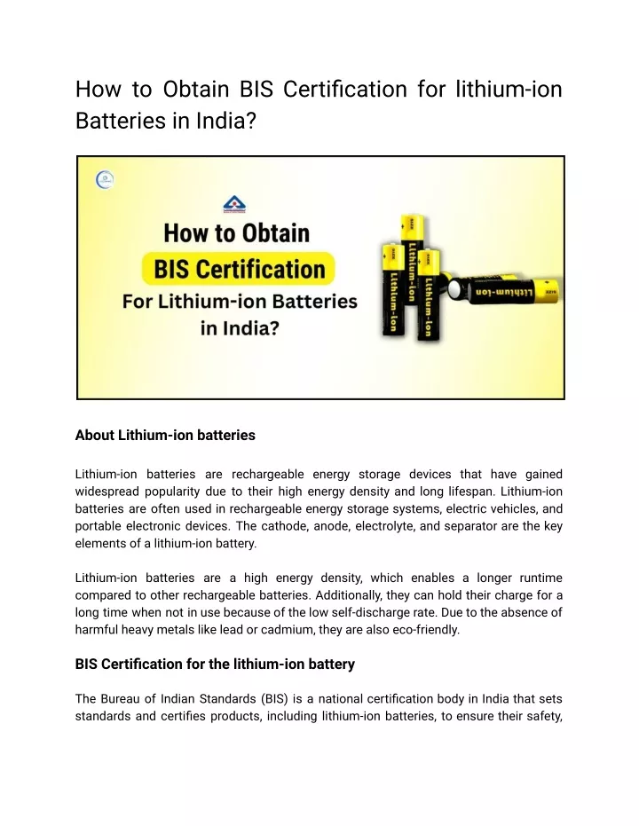 how to obtain bis certification for lithium