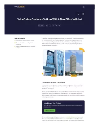 ValueCoders Continues To Grow With A New Office In Dubai