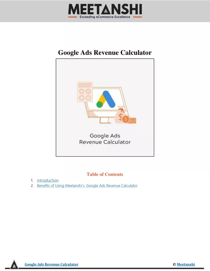 google ads revenue calculator table of contents