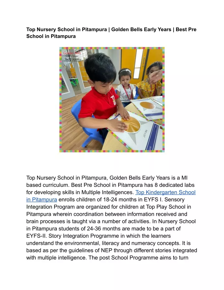 top nursery school in pitampura golden bells