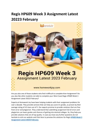 Regis HP609 Week 3 Assignment Latest 20223 February