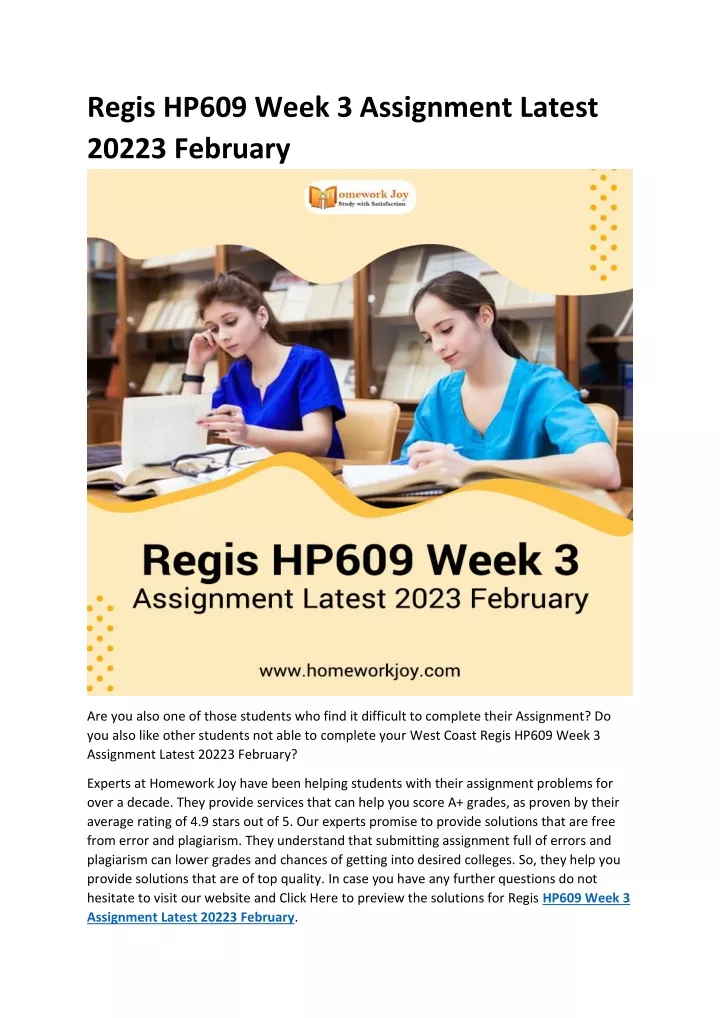 regis hp609 week 3 assignment latest 20223