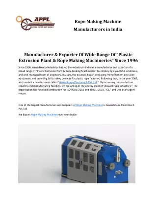 Rope making machine Manufacturers in india