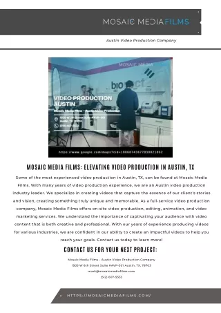 Mosaic Media Films: Elevating Video Production in Austin, TX