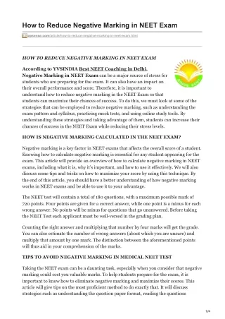 how to reduce negative marking in neet exam