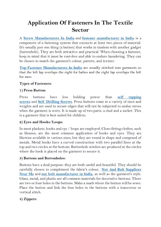 application of fasteners in the textile sector