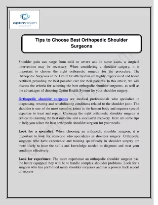 Tips to Choose Best Orthopedic Shoulder Surgeons