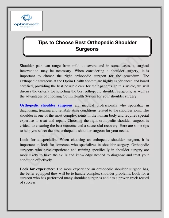 tips to choose best orthopedic shoulder surgeons