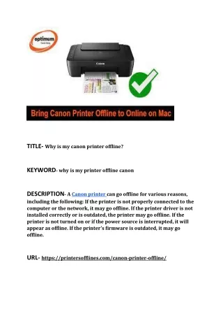 Why is my canon printer offline?