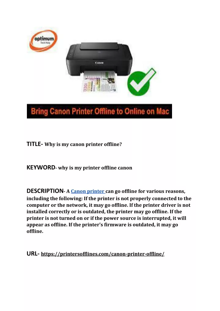 title why is my canon printer offline