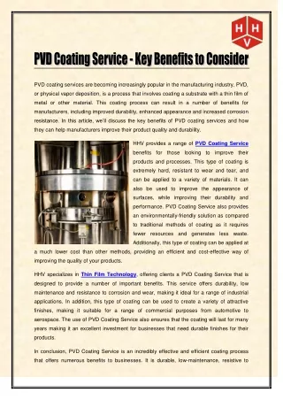 PVD Coating Service - Key Benefits to Consider