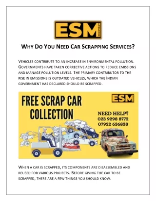 Why Do You Need Car Scrapping Services?
