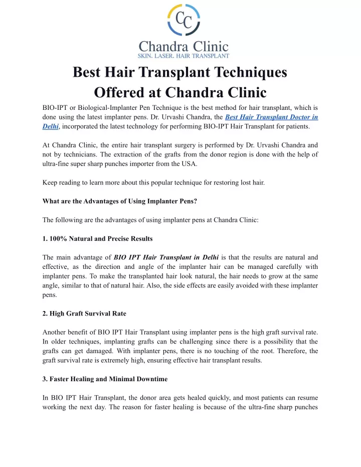 best hair transplant techniques offered