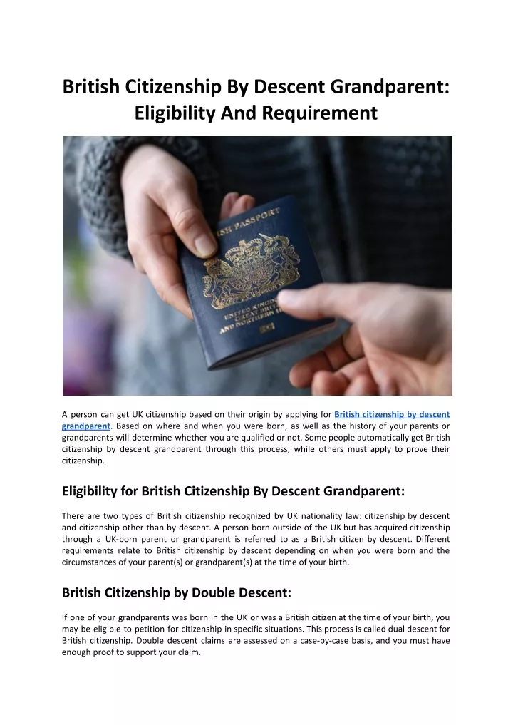 british citizenship by descent grandparent