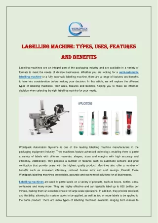 Labelling Machine - Types, Uses, Features and Benefits
