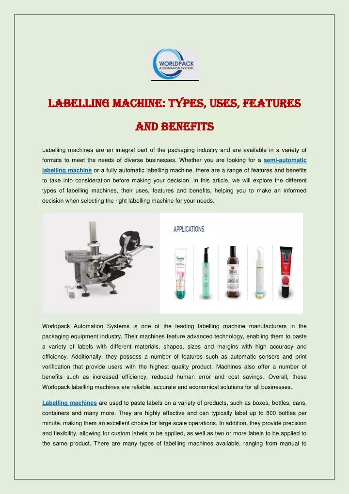 labelling machine types uses features labelling