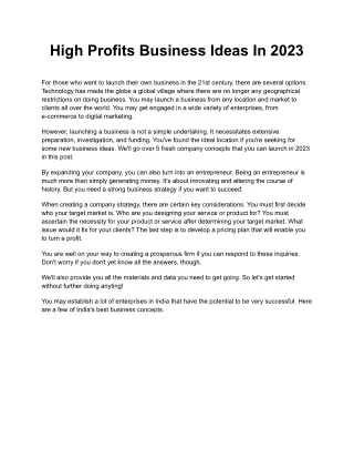 High Profits Business Ideas In 2023