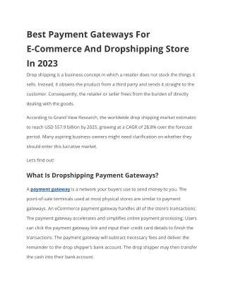 Best Payment Gateways For E-Commerce And Dropshipping Store In 2023