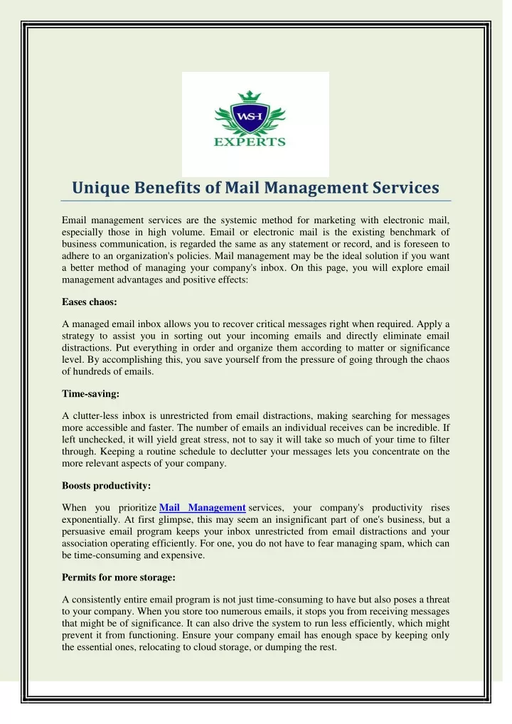 unique benefits of mail management services