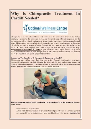 Why Is Chiropractic Treatment In Cardiff Needed