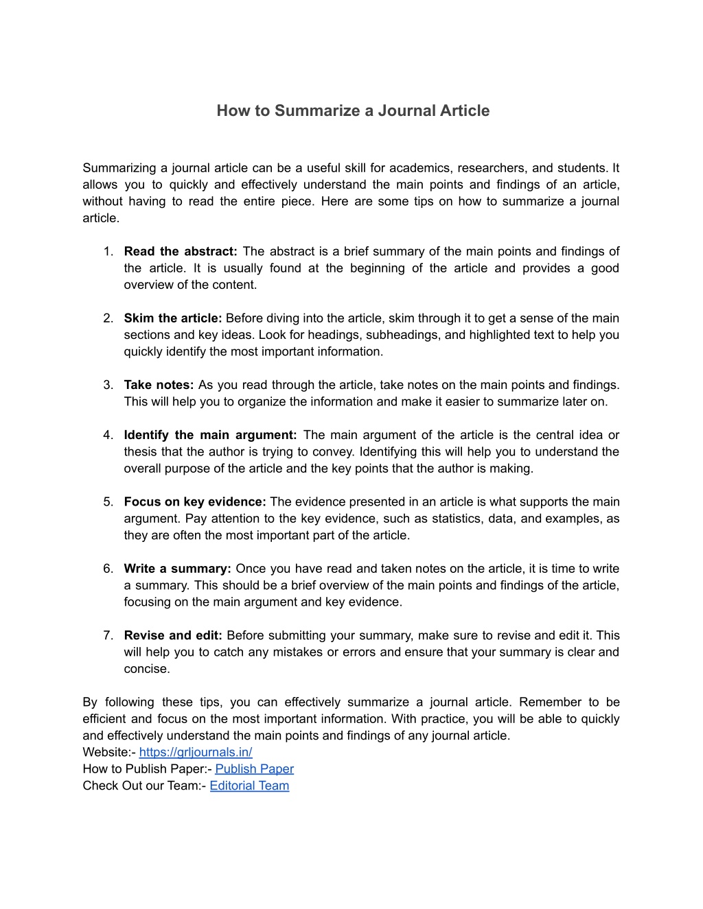PPT - How to Summarize a Journal Article PowerPoint Presentation, free ...