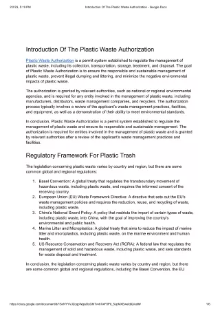 Introduction Of Plastic Waste Authorization